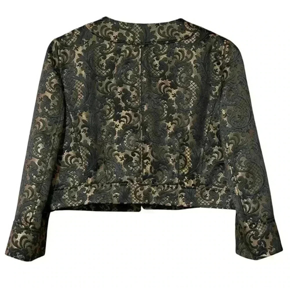 Ann Taylor Loft Cropped Brocade Blazer 16 Black/Gold Refined Old Money NWT - Picture 2 of 8